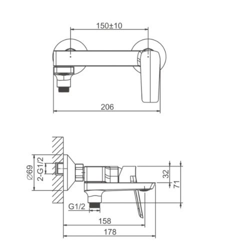 Смеситель для ванны BELZ B60715-7, короткий излив, черный (8)