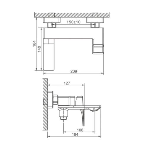 Смеситель для ванны BELZ B60709-3 короткий излив, оружейная сталь (8)
