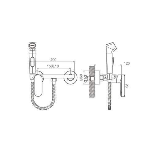 Смеситель с гигиеническим душем BELZ B55645-3 оружейная сталь (10)