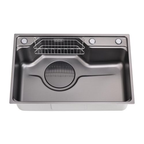 Мойка для кухни врезная Fmark FSC6845Q графит из нержавеющей стали, 68*45 см с сифоном, коландером, мусоросборником, корзинкой для губок