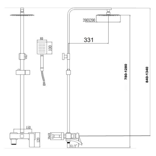 Душевая стойка Fmark FS8645-1H со смесителем, лейкой и тропическим душем, черный