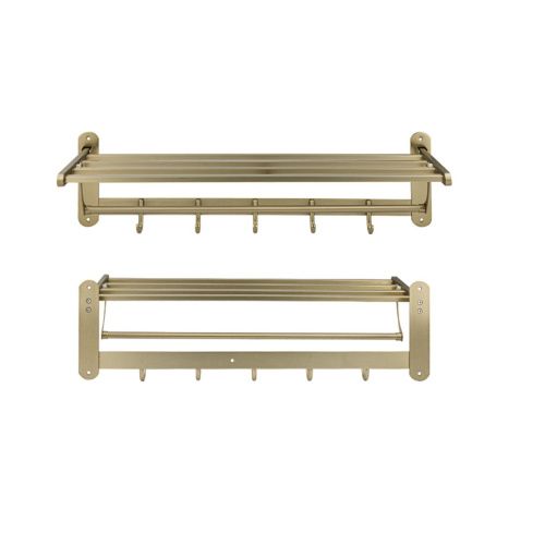 Полка для полотенец GFmark 1040-MG, с крючками из нержавеющей стали, матовое золото