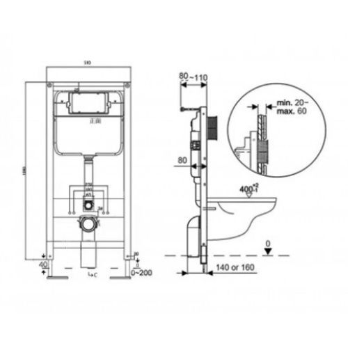 Инсталляция Knois KN9722000 1080х510х80 мм без кнопки