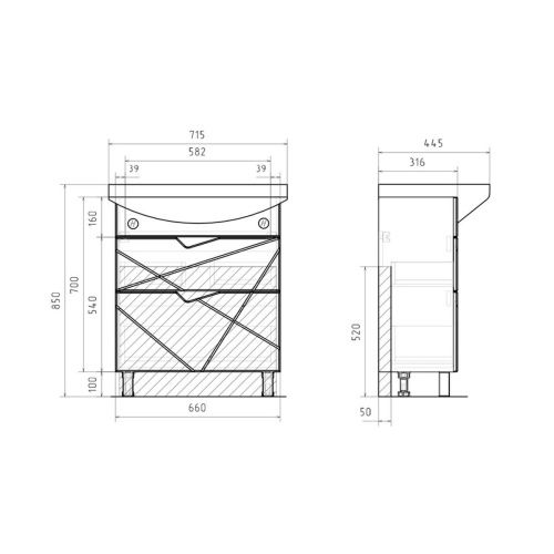 Тумба для ванны напольная VOLNA Pronto 70.2Y tnPRONTO70.2Y-01, белый с раковиной Балтика 70