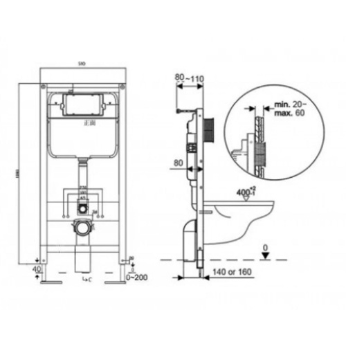 Комплект Инсталляция Knois KN9722000 1080х510х80 мм+Кнопка механическая Knois KN9900024 белая +Унитаз подвесной (Торнадо) Knois KN9722003 безободковый