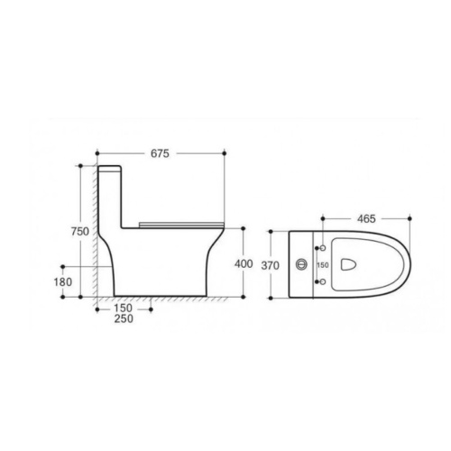 Унитаз моноблок напольный Knois KN8618000 горизонтальный выпуск, Торнадо, микролифт, 67,5х37х75 см.