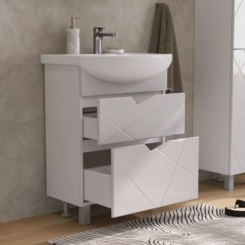 Тумба для ванны напольная VOLNA Pronto 60.2Y tnPRONTO60.2Y-01, белый, 2 ящика с раковиной Балтика 60