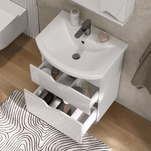 Тумба для ванны напольная VOLNA Pronto 60.2Y tnPRONTO60.2Y-01, белый, 2 ящика с раковиной Балтика 60