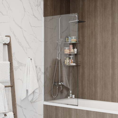 Шторка на ванну стеклянная 70х140 см Watersense Paula W00212 прозрачное закаленное стекло, профиль хром