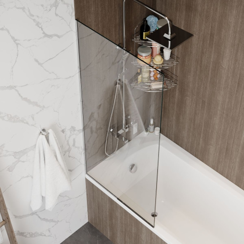 Шторка на ванну стеклянная 70х140 см Watersense Paula W00212 прозрачное закаленное стекло, профиль хром