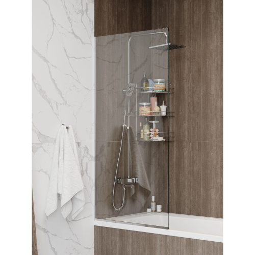 Шторка на ванну стеклянная 70х140 см Watersense Paula W00212 прозрачное закаленное стекло, профиль хром