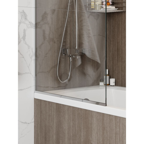 Шторка на ванну стеклянная 70х140 см Watersense Paula W00212 прозрачное закаленное стекло, профиль хром