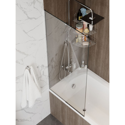 Шторка на ванну стеклянная 70х140 см Watersense Paula W00212 прозрачное закаленное стекло, профиль хром