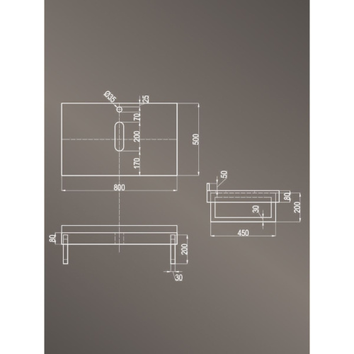 Столешница под раковину керамогранитная 90х50 см Watersense Eva W00298 дуб кашмир