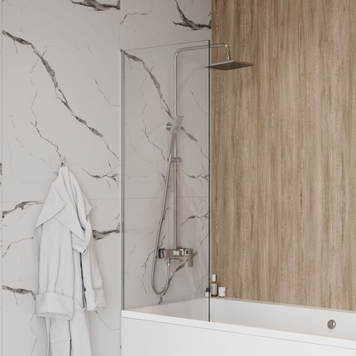 Шторка на ванну стеклянная 60х140 см Watersense Paula W00209 прозрачное закаленное стекло, профиль хром