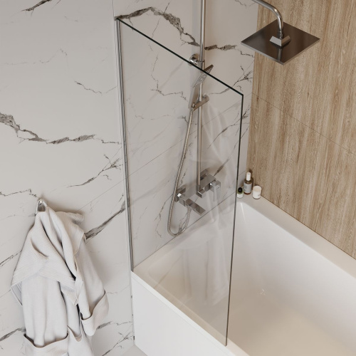 Шторка на ванну стеклянная 60х140 см Watersense Paula W00209 прозрачное закаленное стекло, профиль хром