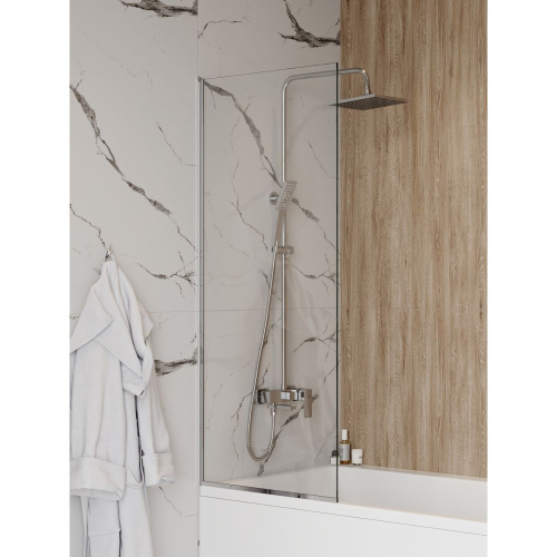 Шторка на ванну стеклянная 60х140 см Watersense Paula W00209 прозрачное закаленное стекло, профиль хром