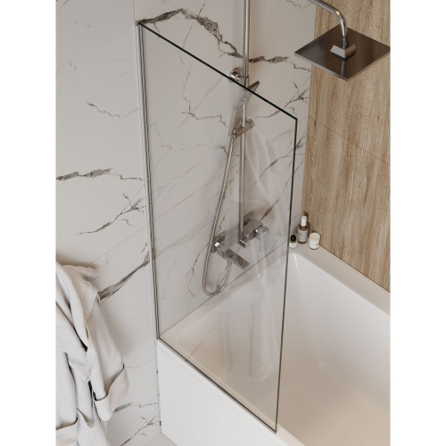 Шторка на ванну стеклянная 60х140 см Watersense Paula W00209 прозрачное закаленное стекло, профиль хром