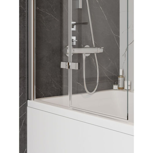 Шторка на ванну стеклянная 80х140 см Watersense Nancy W00215 распашная, прозрачное стекло, профиль хром