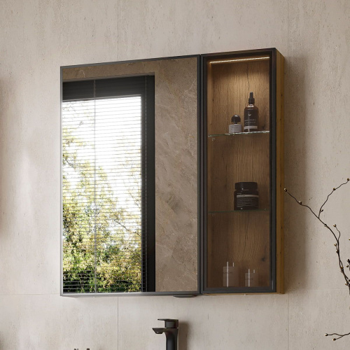 Шкаф зеркальный EQUIL Strong 50.1D szSTRONG.LED.50.1D.R/L-35, дуб черный, универсальный