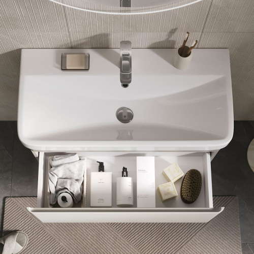 Тумба подвесная EQUIL Elegante 80.2Y tpELGNT80.1Y Амарок/Белый tpELGNT80.1Y (9595)-25.27 с раковиной Nice (9595-80)-25.27