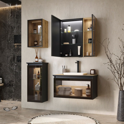 Шкаф со стеклом узкий EQUIL Strong 25.1D, sSTRONG25.1D.R/L-36 дуб эвок