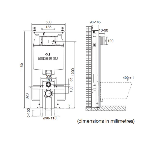 Инсталляция OLI 74 PLUS SANITARBLOCK S90 601803 механическая, 500x1110x90мм