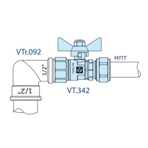 VALTEC Кран шар. под обжим, рукоятка бабочка 16х1/2 вн. VT.342.N.1604