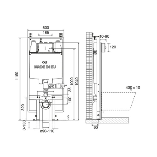 Инсталляция OLI74 PLUS S90 881821 механическая, Happy Air, 500x1150x90мм