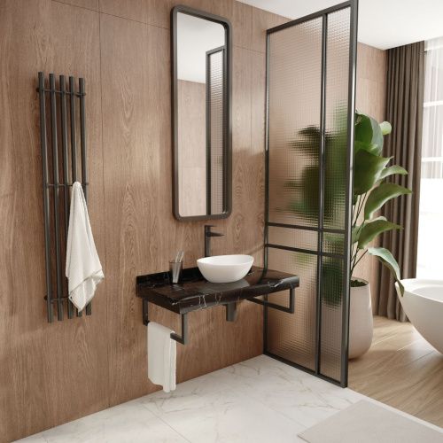 Столешница под раковину керамогранитная 100х50 см Watersense Eva W00294 черный мрамор