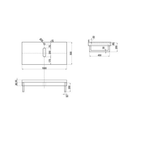 Столешница под раковину керамогранитная 100х50 см Watersense Eva W00294 черный мрамор