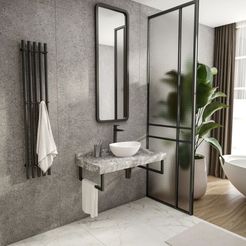 Столешница под раковину керамогранитная 100х50 см Watersense Eva W00289 серый мрамор