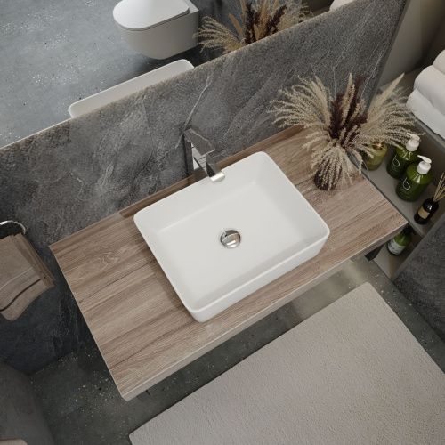 Столешница под раковину керамогранитная 100х50 см Watersense Eva W00299 дуб кашмир