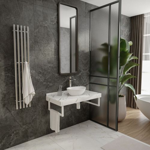 Столешница под раковину керамогранитная 100х50 см Watersense Eva W00284 белый мрамор