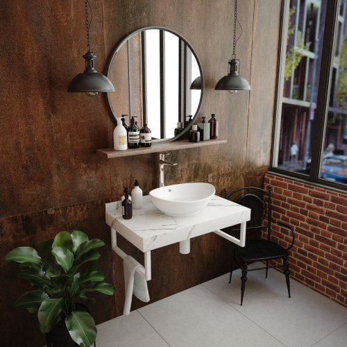 Столешница под раковину керамогранитная 80х50 см Watersense Eva W00282 белый мрамор