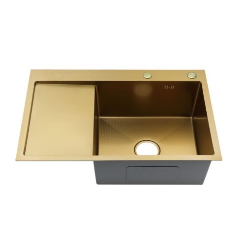 Мойка для кухни врезная Fmark FSC7550C-R матовое золото из нержавеющей стали, 75*50 см правая с сифоном