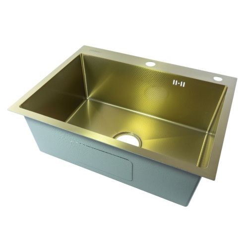 Мойка для кухни врезная Fmark FSC7550C матовое золото из нержавеющей стали, 75*50 см с сифоном