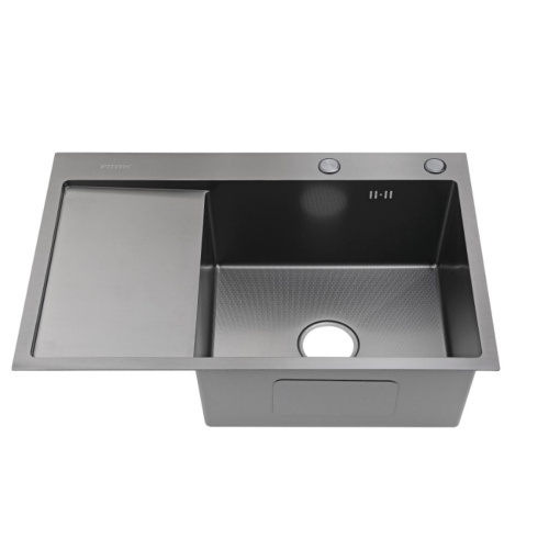 Мойка для кухни врезная Fmark FSC6550Q-R графит из нержавеющей стали, 65*50 см правая с сифоном