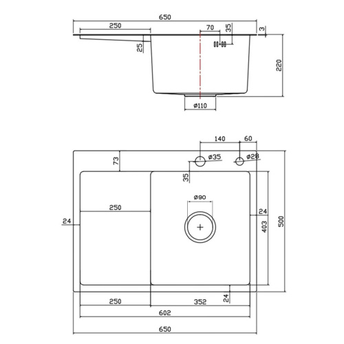 Мойка для кухни врезная Fmark FSC6550Q-R графит из нержавеющей стали, 65*50 см правая с сифоном
