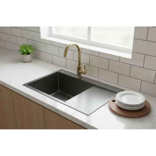 Мойка для кухни врезная Fmark FSC7550Q-L графит из нержавеющей стали, 75*50 см левая с сифоном