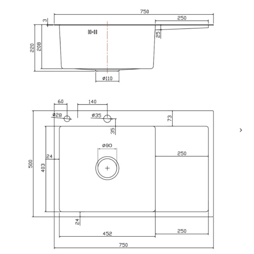 Мойка для кухни врезная Fmark FSC7550C-L матовое золото из нержавеющей стали, 75*50 см левая с сифоном