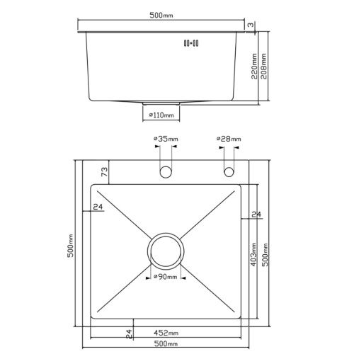 Мойка для кухни врезная Fmark FSC5050C матовое золото из нержавеющей стали, 50*50 см с сифоном