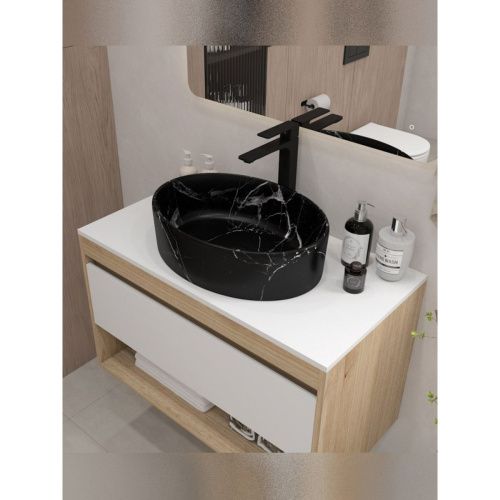 Раковина накладная Watersense Amelia 50 W00771 505х360х140 мм мрамор черный матовый