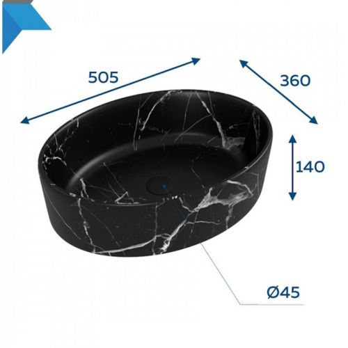 Раковина накладная Watersense Amelia 50 W00771 505х360х140 мм мрамор черный матовый