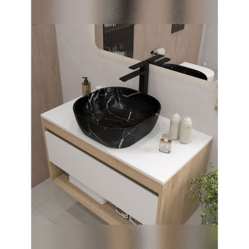 Раковина накладная Watersense Rita 41 artceramic W00764 410х410х140 мм мрамор черный матовый