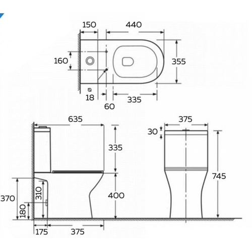 Унитаз напольный безободковый торнадо Watersense Nancy Vortex W00749 74,5х37,5х63,5 см, микролифт
