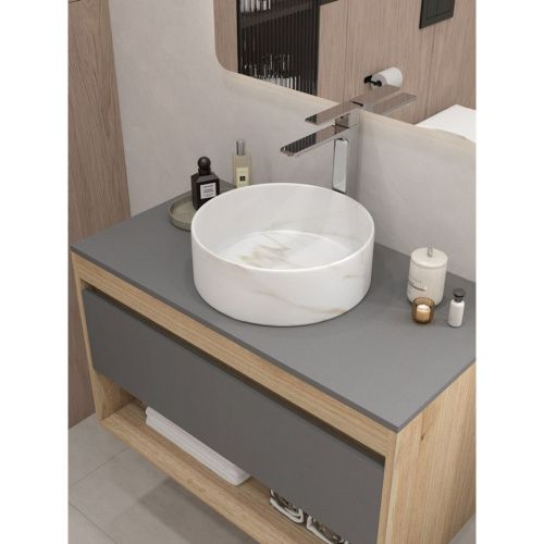 Раковина накладная Watersense Milana D35 W00761 360х360х125 мм мрамор белый матовый