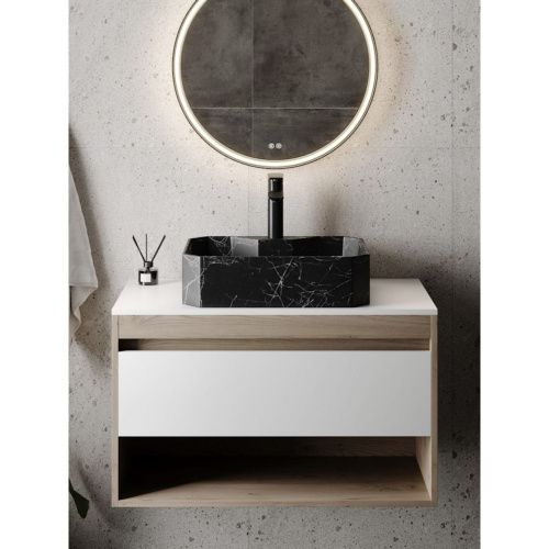 Раковина накладная Watersense Paula 50 W00755 500х370х135 мм с полочкой под смеситель, черный мрамор