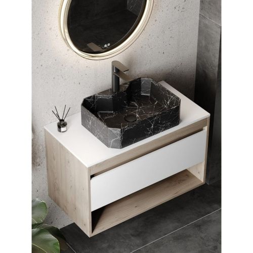 Раковина накладная Watersense Paula 50 W00755 500х370х135 мм с полочкой под смеситель, черный мрамор