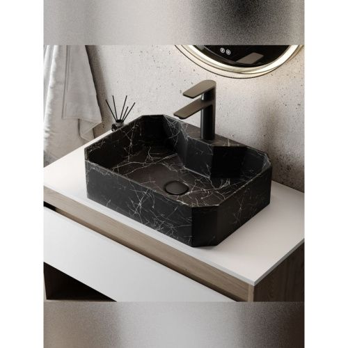 Раковина накладная Watersense Paula 50 W00755 500х370х135 мм с полочкой под смеситель, черный мрамор